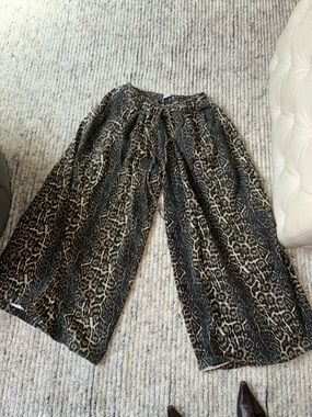 Leopard Print Wide Leg Pants - Neutral Brown & Black